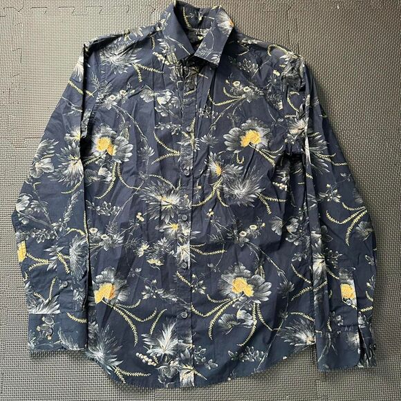 Medium Murano Navy Blue Floral button up shirt with yellow flowers - Picture 1 of 7